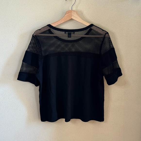 Forever 21 Plus Size Black Mesh Stripes Short Sleeve Crop Top US 1X 90s Grunge - Picture 5 of 6